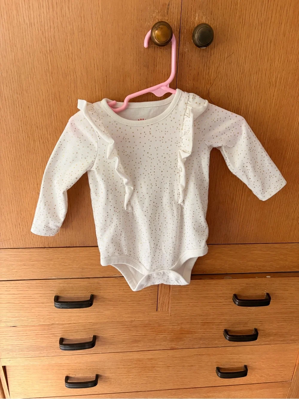 Cat & Jack Cream Long-Sleeve Ruffle One-Piece Bodysuit with Sparkle